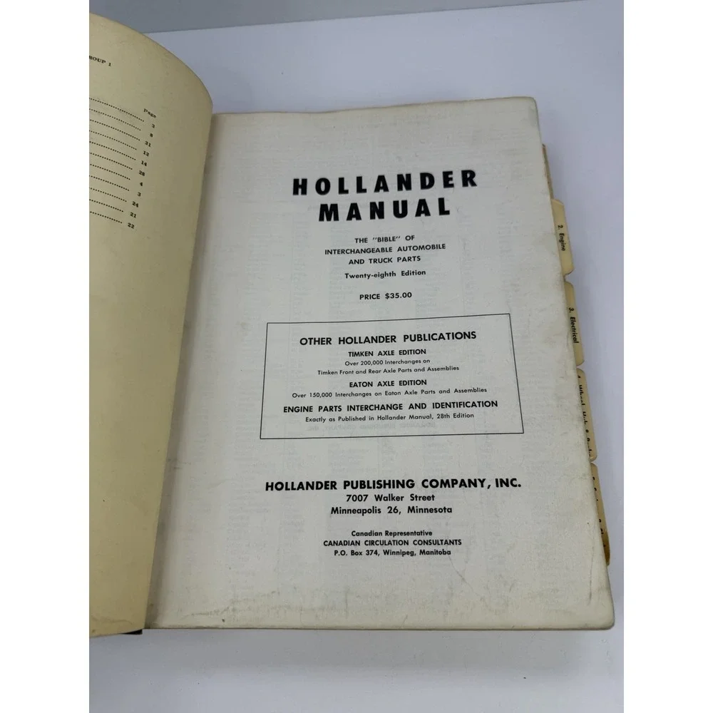 Hollander 28TH Edition The Bible of Interchange for Automobile Truck Parts 1962